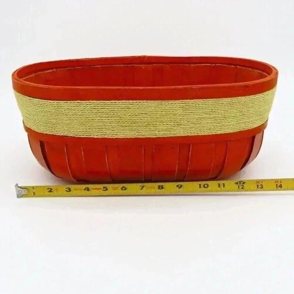Woven Wood Plastic Lined Basket Planter MCM Vintage